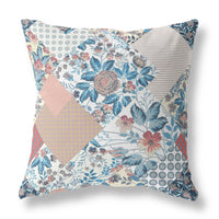 White Blue Floral Indoor Outdoor Throw Pillow