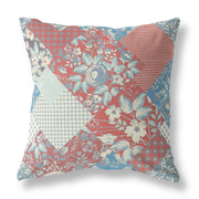 Red Blue Boho Floral Indoor Outdoor Throw Pillow