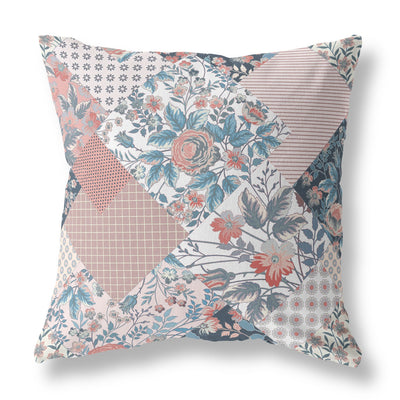 Pink Blue Boho Floral Indoor Outdoor Throw Pillow