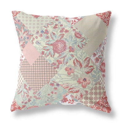 Peach Pink Floral Indoor Outdoor Throw Pillow