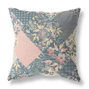 Green Peach Boho Floral Indoor Outdoor Throw Pillow