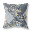 Blue Yellow Boho Floral Indoor Outdoor Throw Pillow