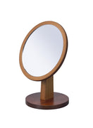 10" Natural Round Makeup Shaving Tabletop Mirror Freestanding With Frame