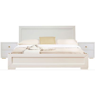 Moma White Wood Platform King Bed With Two Nightstands