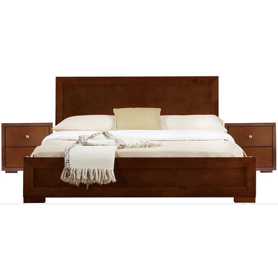 Moma Walnut Wood Platform Queen Bed With Two Nightstands