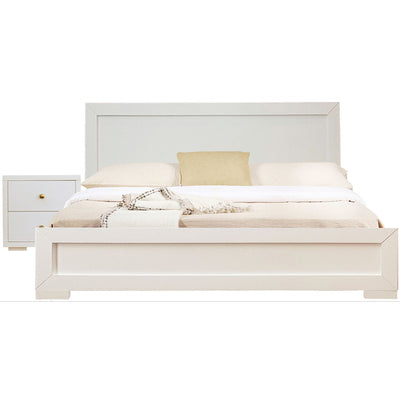 Moma White Wood Platform Full Bed With Nightstand