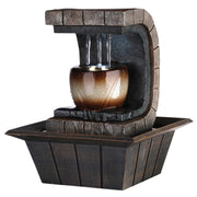 10" Brown Textured Polyresin Tabletop Fountain with LED Light