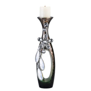16" Ornate Faux Crystal Tabletop Pillar Candle Holder