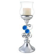 18" Silver and Blue Faux Crystal Bling Hurricane Candle Holder