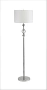 63" Chrome and Crystal Orb Shaped Floor Lamp With White Drum Shade