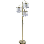 63" Gold Three Lights Candelabra Floor Lamp With Clear Faux Crystal Shades