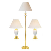 White And Gold Ceramic Floor And Table Lamp Set With Ivory Classic Empire Shade