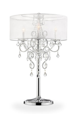 Glam Silver Faux Crystal Accent Table Lamp with See Thru Shade