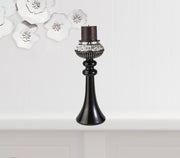 Set Of Two Black Ball Tabletop Pillar Candle Holders