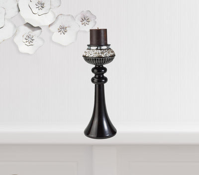 Set Of Two Black Ball Tabletop Pillar Candle Holders