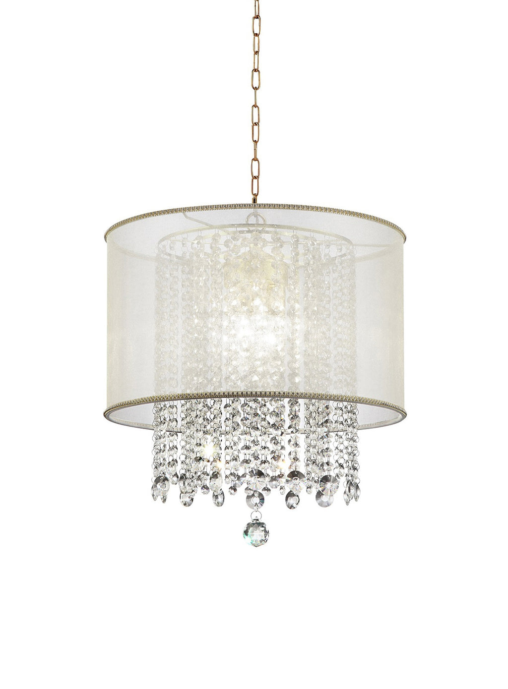 Primo Gold Finish Ceiling Lamp with Crystal Accents and White Shade