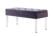 17" Clear And Gray Upholstered Velvet Entryway Bench With Flip Top