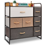 32" Brown Fabric and Steel Accent Chest With Two Shelves And Seven Drawers