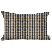 12" X 20" Brown Houndstooth Zippered Handmade Polyester Lumbar Pillow Cover