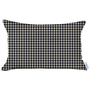 12" X 20" Grey Houndstooth Zippered Handmade Polyester Lumbar Pillow Cover