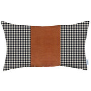 12" X 20" Black And Brown Houndstooth Zippered Handmade Polyester Lumbar Pillow Cover