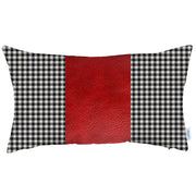 12" X 20" Black And Red Houndstooth Zippered Handmade Polyester Lumbar Pillow Cover