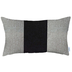 12" X 20" Grey And Black Geometric Zippered Handmade Polyester Lumbar Pillow Cover