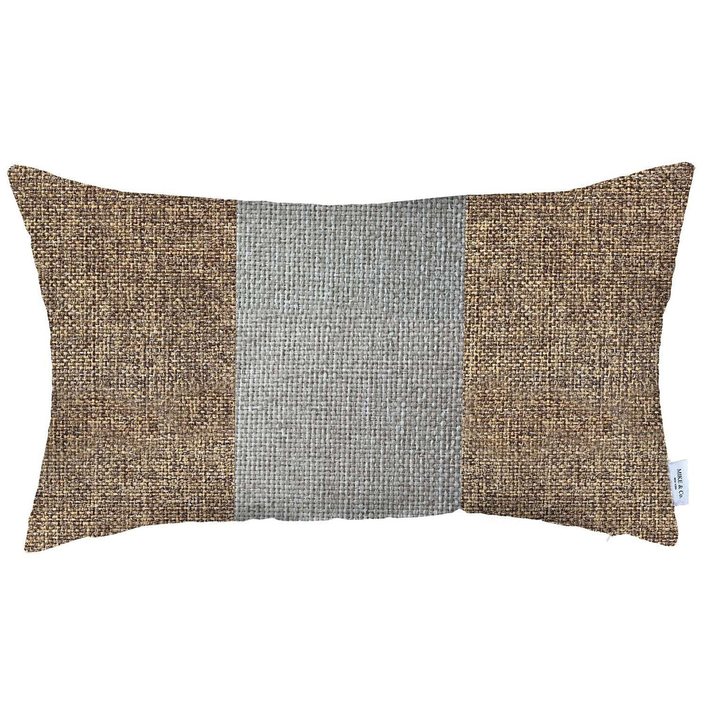 12" X 20" Brown And Grey Geometric Zippered Handmade Polyester Lumbar Pillow Cover