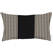 12" X 20" Brown And Black Houndstooth Zippered Handmade Polyester Lumbar Pillow Cover