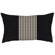 12" X 20" Black And Brown Houndstooth Zippered Handmade Polyester Lumbar Pillow Cover