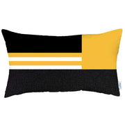 12" X 20" Yellow Striped Zippered Handmade Polyester Lumbar Pillow Cover