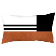 12" X 20" Brown And Black Striped Zippered Handmade Polyester Lumbar Pillow Cover