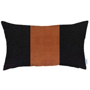 12" X 20" Black And Brown Geometric Zippered Handmade Polyester Lumbar Pillow Cover