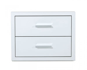 Modern Glossy White Box Nightstand with Two Drawers