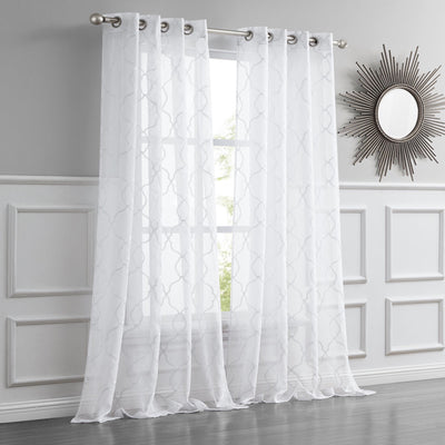 84” White Trellis Pattern Embroidered Window Curtain Panel