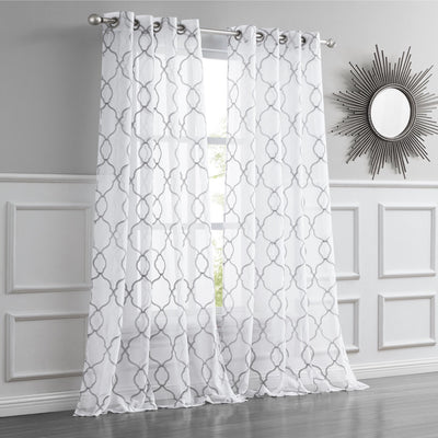 84” Silver Trellis Pattern Embroidered Window Curtain Panel