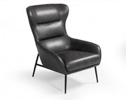 26" Dark Slate Gray And Black Faux Leather Tufted Arm Chair
