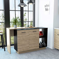 Black and Light Oak Contemporary Kitchen Island with Bar Table