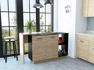 Black and Light Oak Contemporary Kitchen Island with Bar Table