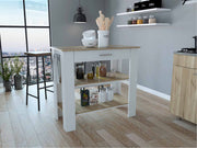 Light Oak and White Kitchen Island with Drawer and Two Open Shelves