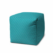 17" Turquoise Polyester Cube Polka Dots Indoor Outdoor Pouf Ottoman