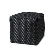 17" Black Polyester Cube Polka Dots Indoor Outdoor Pouf Ottoman