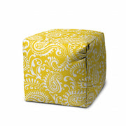 17" Yellow Polyester Cube Paisley Indoor Outdoor Pouf Ottoman
