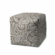 17" Taupe Polyester Cube Paisley Indoor Outdoor Pouf Ottoman