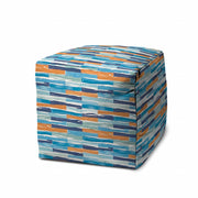 17" Blue Polyester Cube Geometric Indoor Outdoor Pouf Ottoman