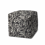 17" Black And White Polyester Cube Geometric Indoor Outdoor Pouf Ottoman