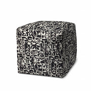 17" Black Polyester Cube Geometric Indoor Outdoor Pouf Ottoman