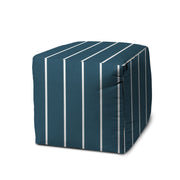 17" Turquoise Polyester Cube Striped Indoor Outdoor Pouf Ottoman