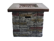 Outdoor Brown Wood and Brick Square Gas Fire Pit with Lava Rocks