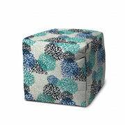 17" Blue Cube Floral Indoor Outdoor Pouf Cover